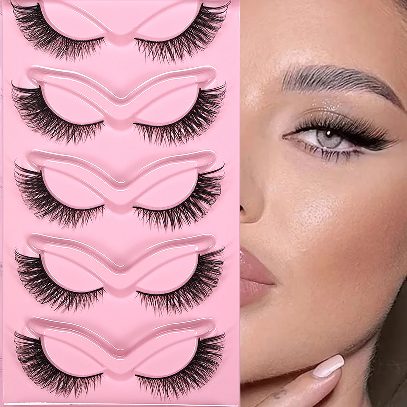 5 Paar flauschige Cat-Eye-Wimpern, dünne, geflügelte, gekräuselte Wimpernverlängerungen, dicke, wiederverwendbare künstliche Wimpern für Hochzeiten, Partys und Feiertage
