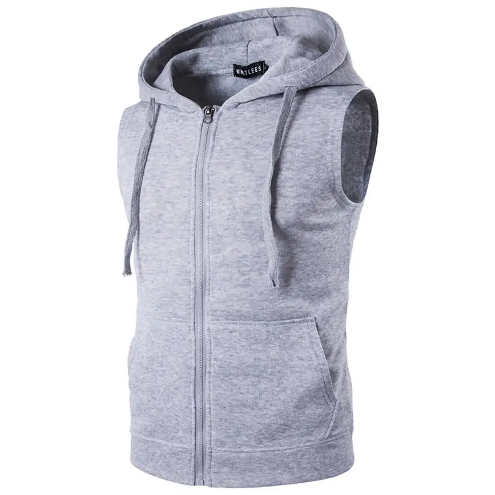 Moda Zipper Bolsos Colete Masculino Cor Sólida Camisola Para Sem Mangas Hoodies Regata Mens Vest Jacket Primavera Outono