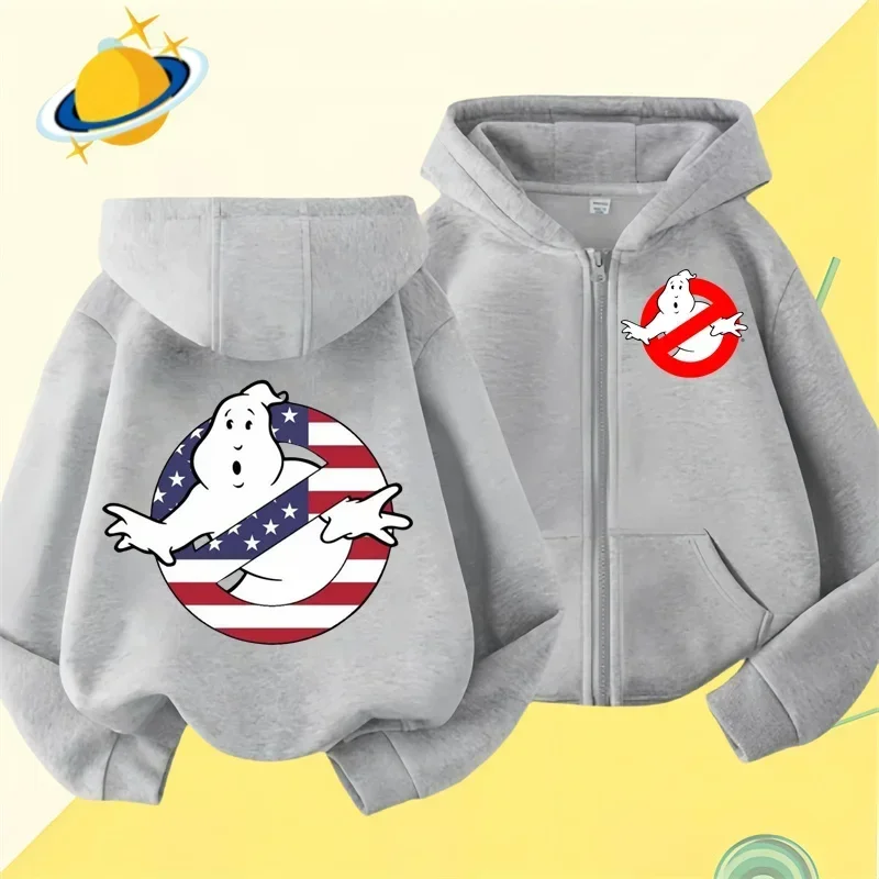 Ghostbusters Kids zipper hoodie Cartoon print Autumn Winter Long sleeve sweatshirt Casual top Boys Girls clothing sweater