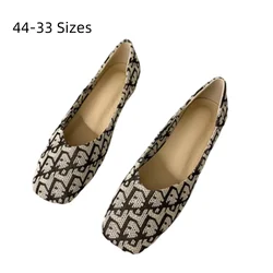 Ladies Square Toe Cotton Fabric Flats Mixed Colors Kintting Slip-Ons Wide Fitting Shoes For Spring Big Size 33-44 Red Black Grey