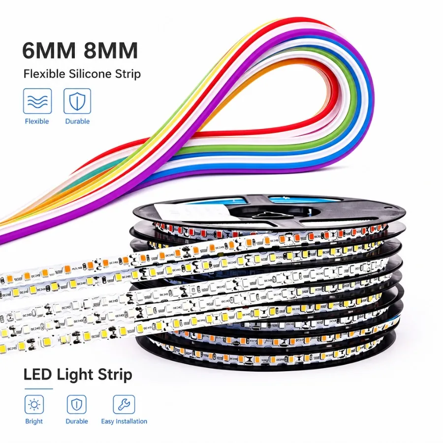 50~1M Silicone Tube DC12V LED Light Strip Separated Silicone Neon Strip Flexible Bendable Waterproof Light Strip DIY Sign Lamp