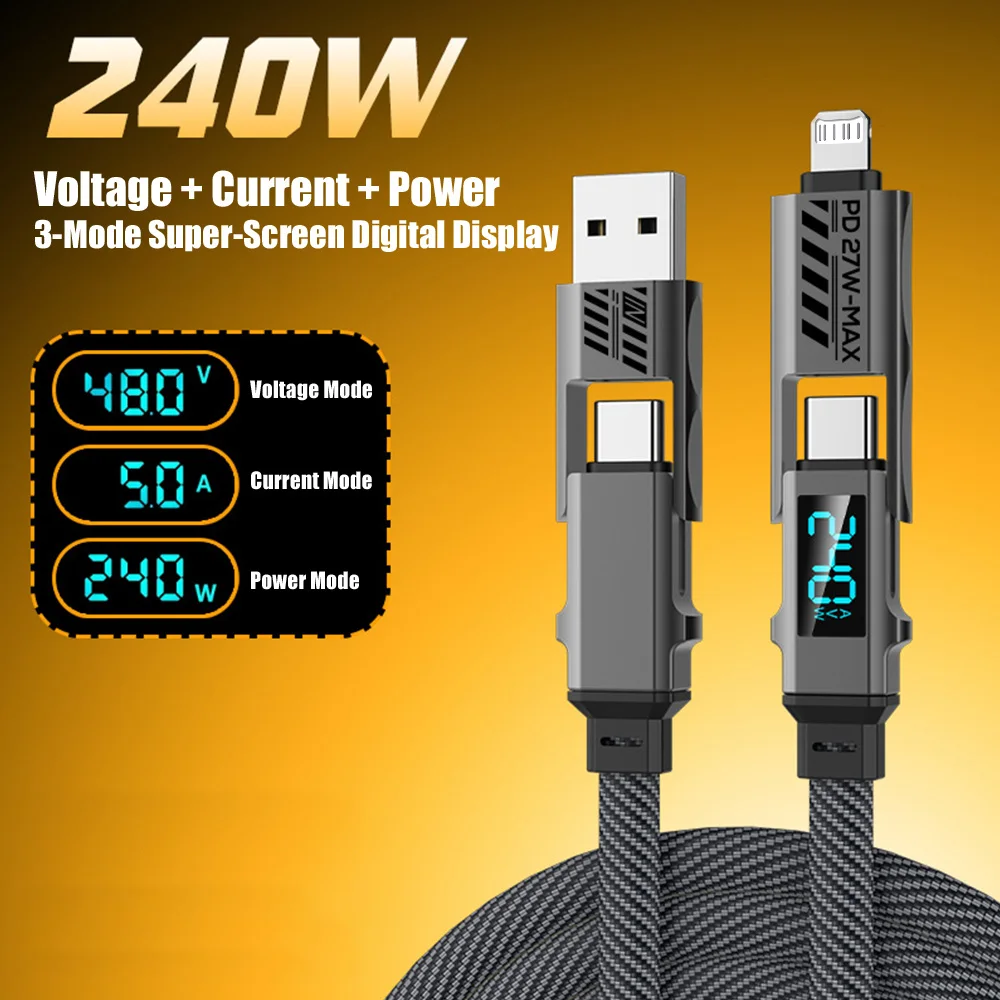 

Digital Display 4 in 1 PD 240W USB Type C To Type C Data Cable Fast Charging For iPhone 17 16 15 Samsung Xiaomi OPPO Fast Charge