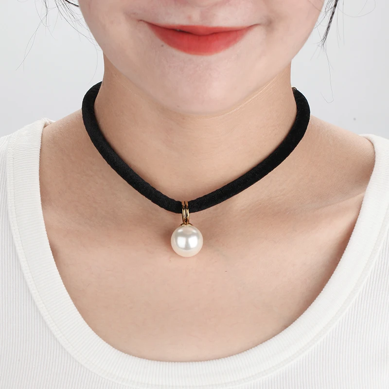 VAROLE Black Rope Pearl Pendant Necklace For Women Gold Color Collier Femme Fashion Jewelry Pendant Necklaces Party