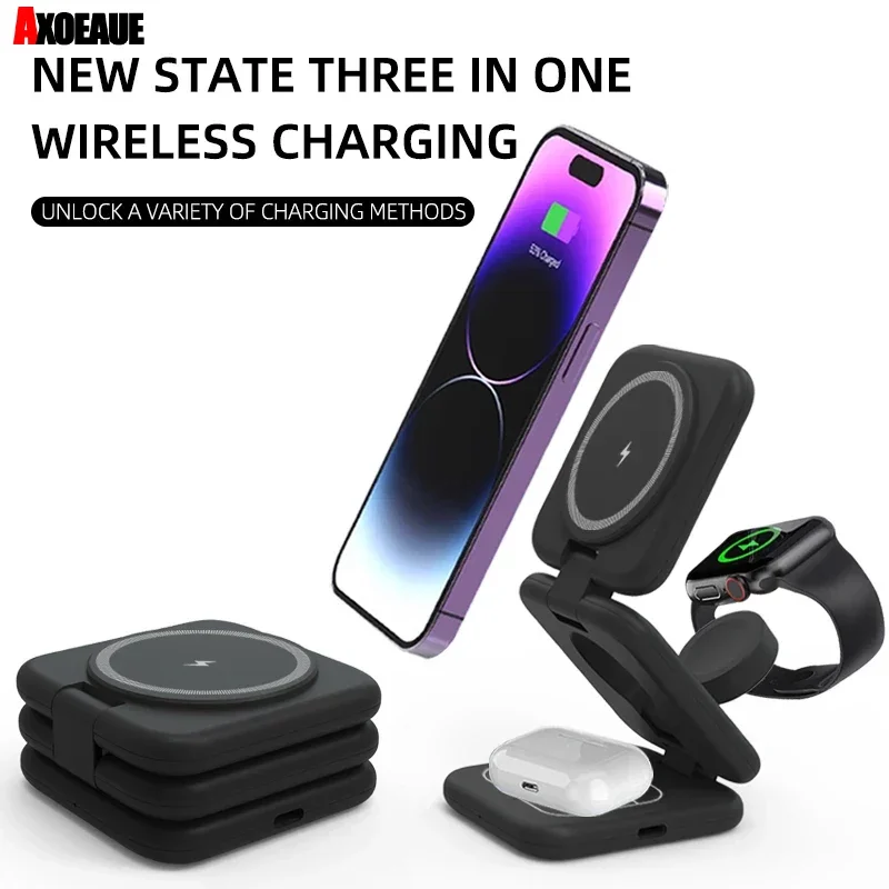 

Wireless Charger Magnetic Foldable 3 in 1 for Magsafe Charger Travel Fast Charging Station for iPhone 15/14/13/12 Series AirPods