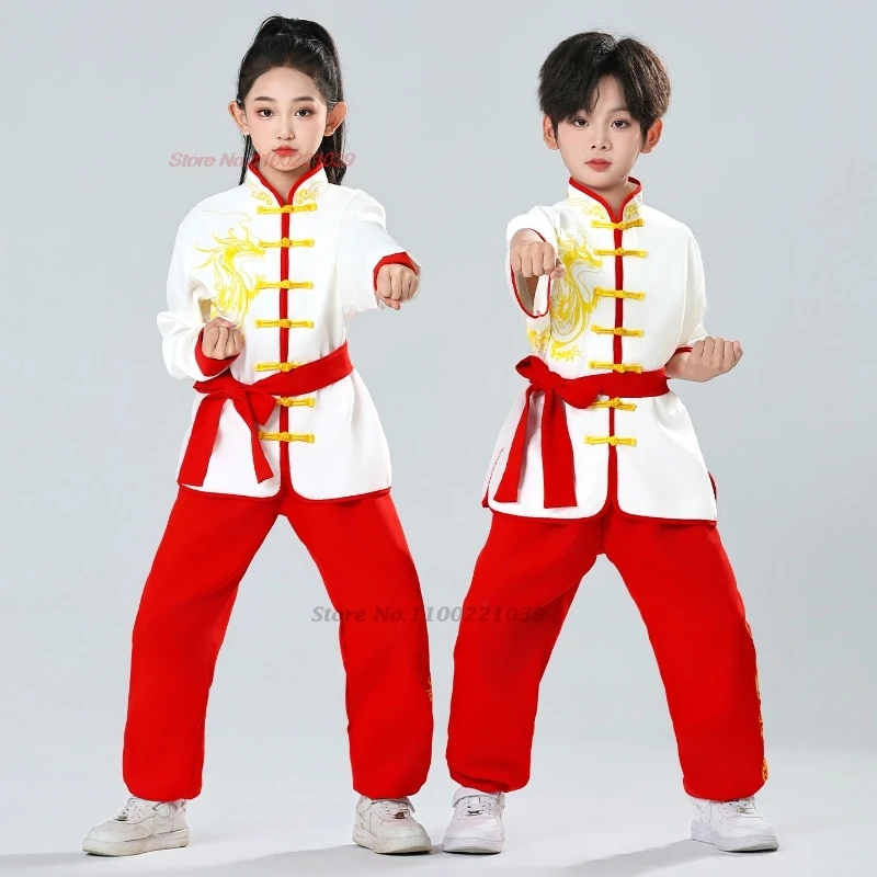 

2026 chinese traditional children wushu kung fu costume national dragon embroidery wushu kung fu uniform training exercise set