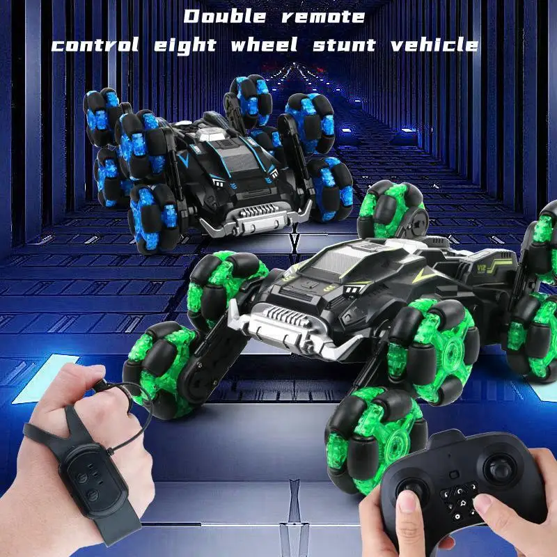 

In Stock 2.4g Rc Stunt Car 8 Wheels 360 Degree Rotation Program Gesture Sensing Watch Spray Remote Control Deformation Car With