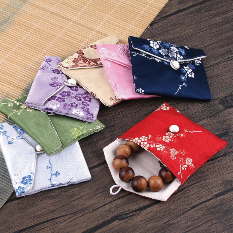 

10pcs Portable Button Bag Brocade Antique Style Jewelry Earring Storage Bag Hand Embroidered Ring Necklace Small Bag