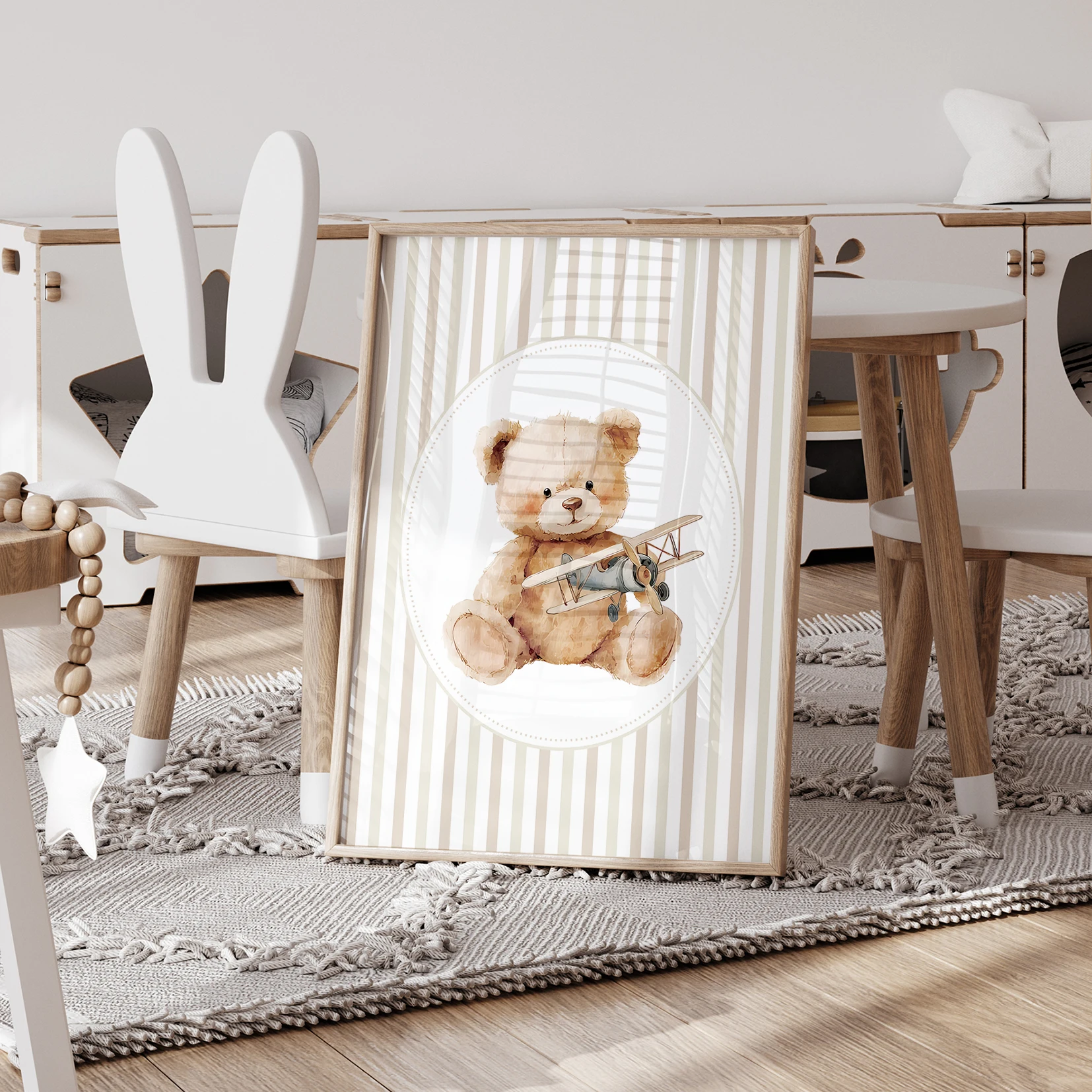 3pcs Personalized Custom Name Cartoon Animal Bear Wall Art Print Picture Canvas Poster Painting Living Room Home Decor