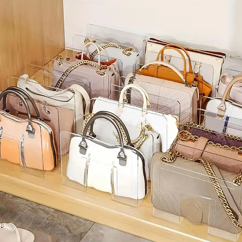 Étagères de Rangement Transparentes pour Sacs à Main, Support de Placard en Acrylique, 4 Fentes