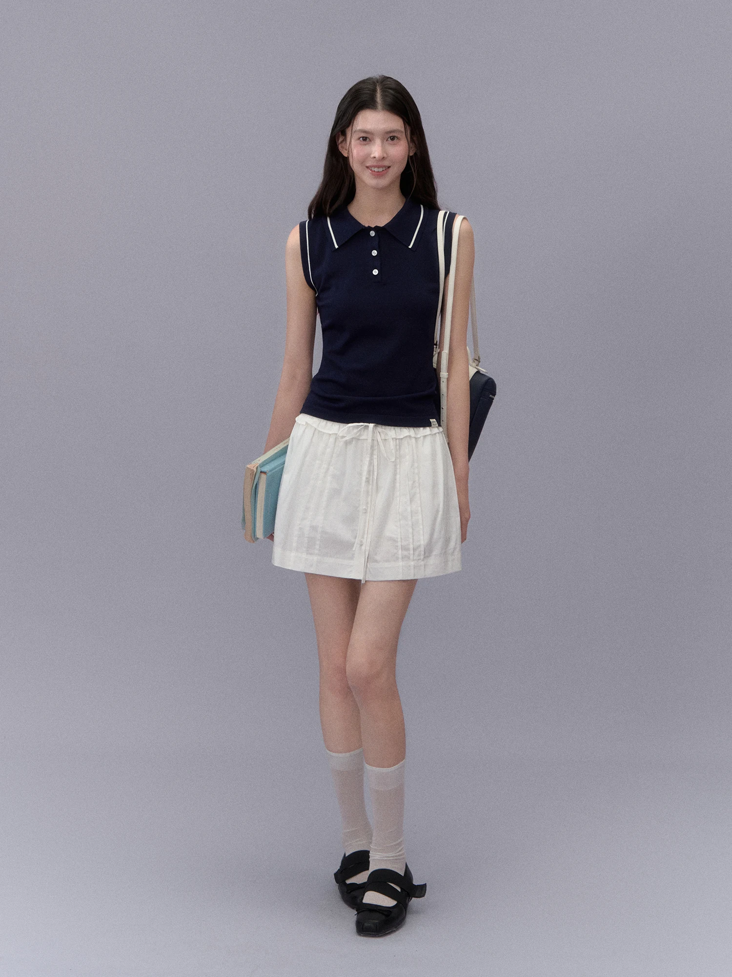 

Slim Fit Ne Vest Women Pure Color Casual Top Waist Cinched La Lune Du Ciel Retro College Sle Faionable Summer Wear