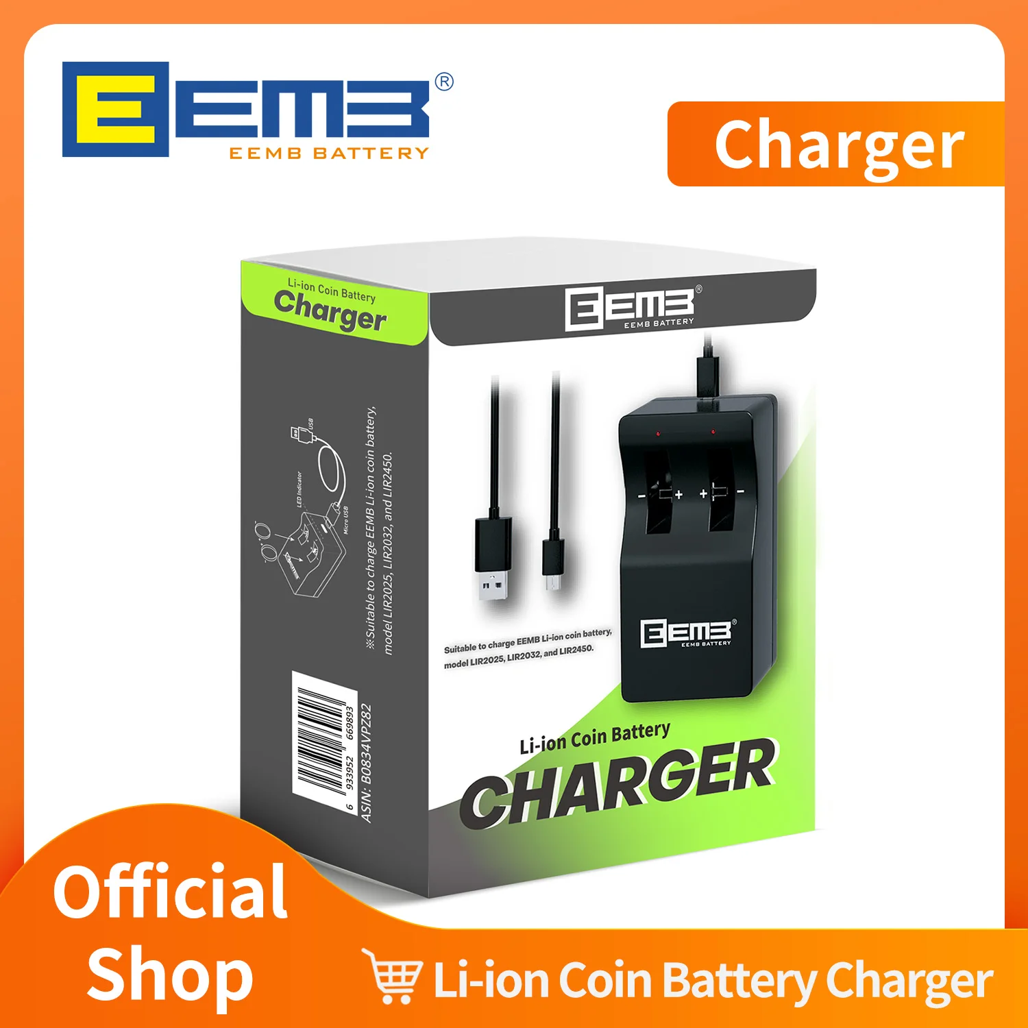 EEMB LIR2032 Akku mit Ladegerät (optional) 3,7 V 2032 Lithium-Ionen-Akku 45 mAh Lithium-Zellen-Knopfbatterien 4