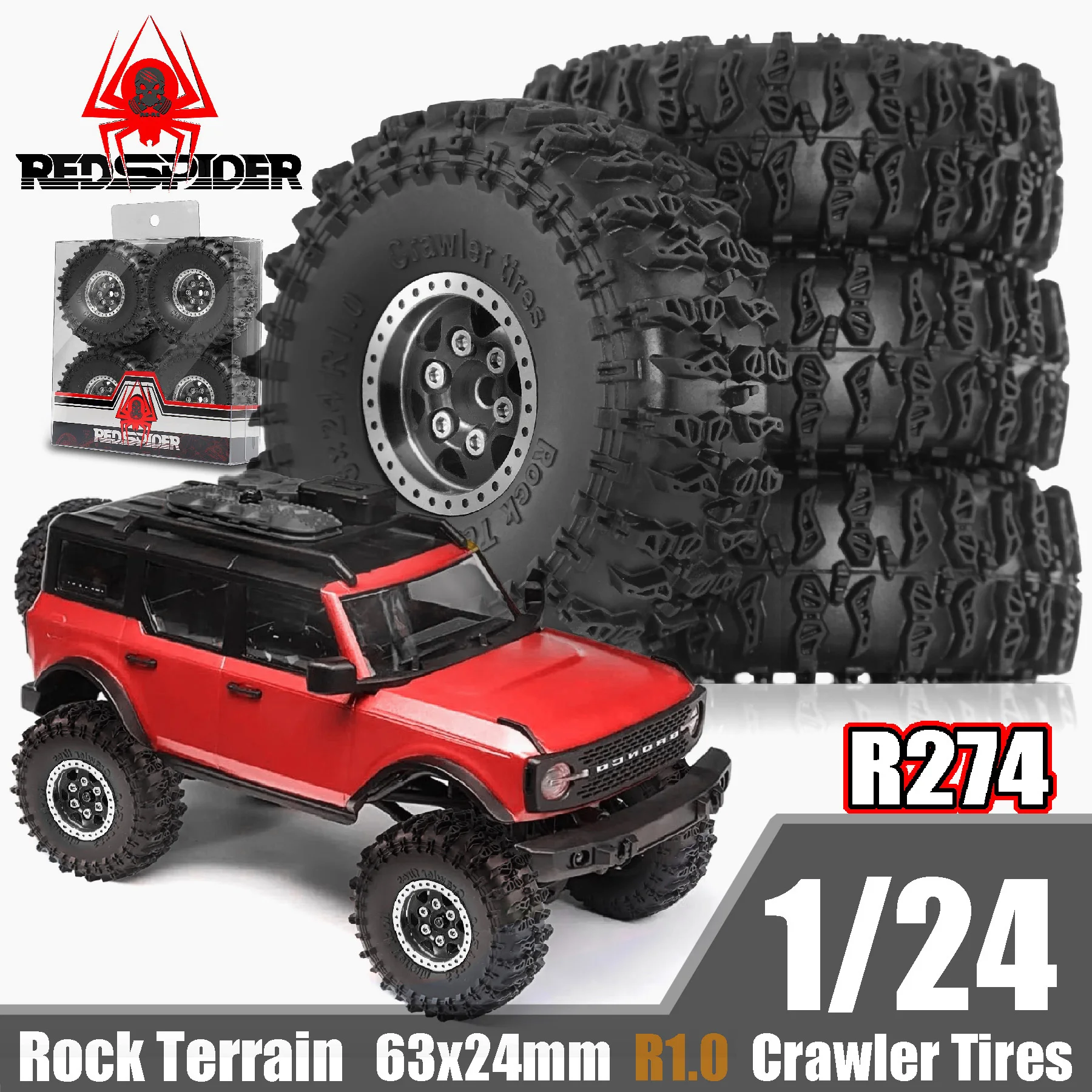 

4PCS 1.0" Metal Beadlock Wheels & Tires (63mm OD) - for TRX4M, SCX24 - 1/18 RC Crawler Upgrade Accessories