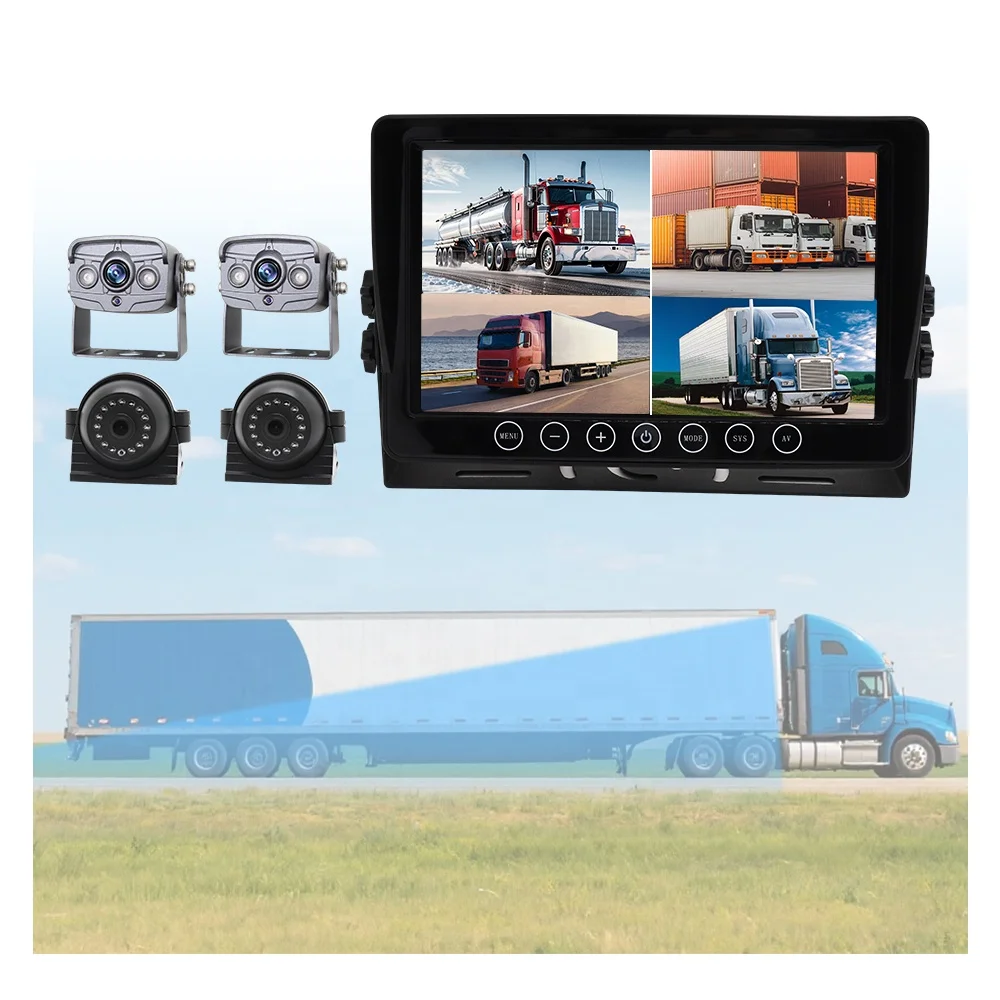 Security Vehicle Reverse Camera System For Truck RV Backup Kit 9 Inch Car Monitor Screen Display Heavy Duty DVR 4 Channel