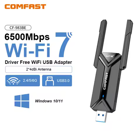 COMFAST USB Wifi 7 Adapter 6500M 6G&amp;5G&amp;2.4G Receptor Wifi Para Pc RTL8912AU 2 Antenna Wi Fi Adaptador Driver Free for Win10/11