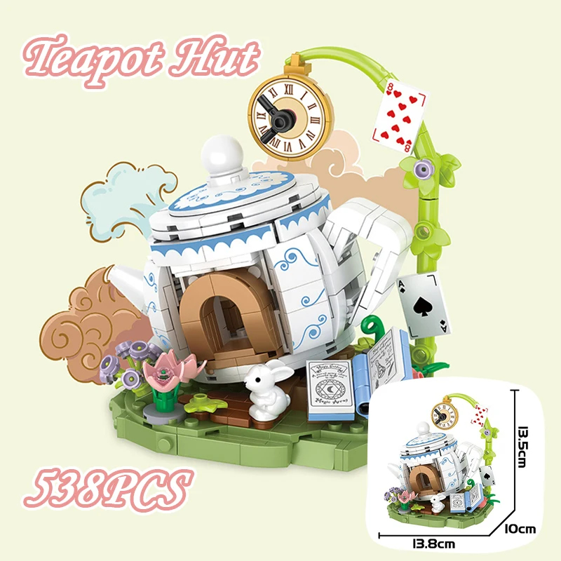 القرون الوسطى خرافة تاون سلسلة اللبنات الفطر إبريق الشاي الحلوى قزم شجرة منزل الأصدقاء كوخ الحيوان لتقوم بها بنفسك الطوب لعبة الهدايا