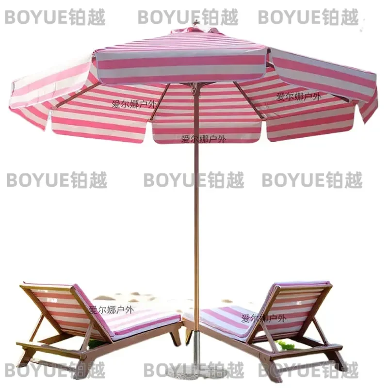 Outdoor Striped Patio Umbrella for Garden Pool Villa Seaside Beach Shade Parasol with Chair Set Large Sun Protection Canopy