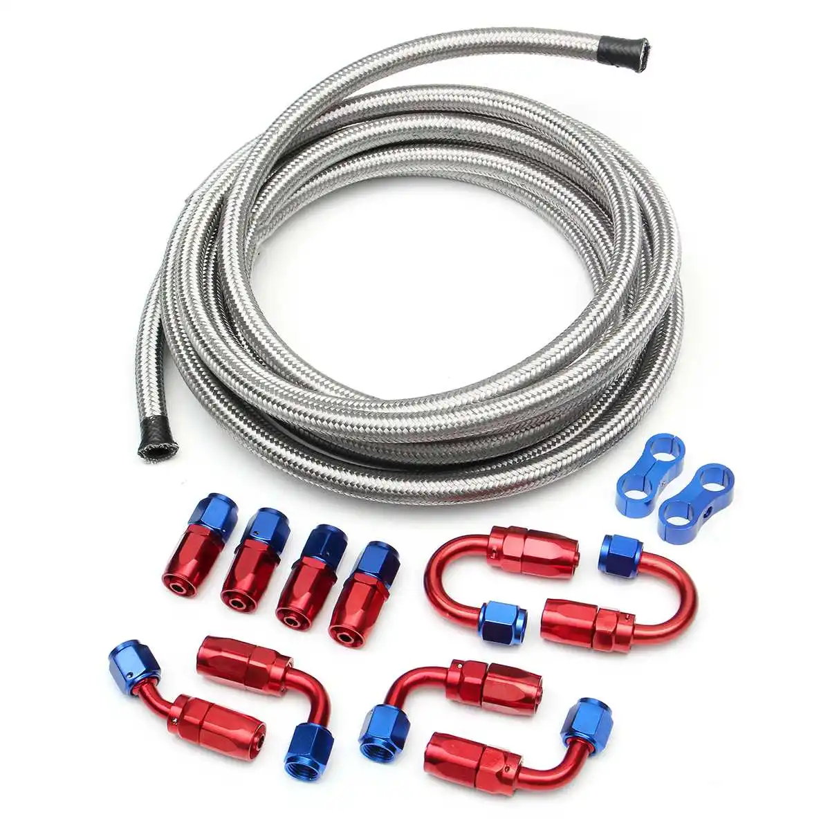 Stainless Steel 5M AN6 Braided 5M AN6 Stainless Oil/Fuel Oil Line + Hose End Adaptor Kit + AN6 Port Plug T7 Aluminum Alloy