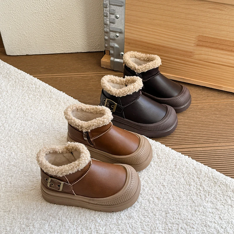 

Autumn Winter Baby Boys Girls Snow Boots Windproof Waterproof Outdoor Children Shoes Non-slip Soft Sole Warm Plush Kids Boots