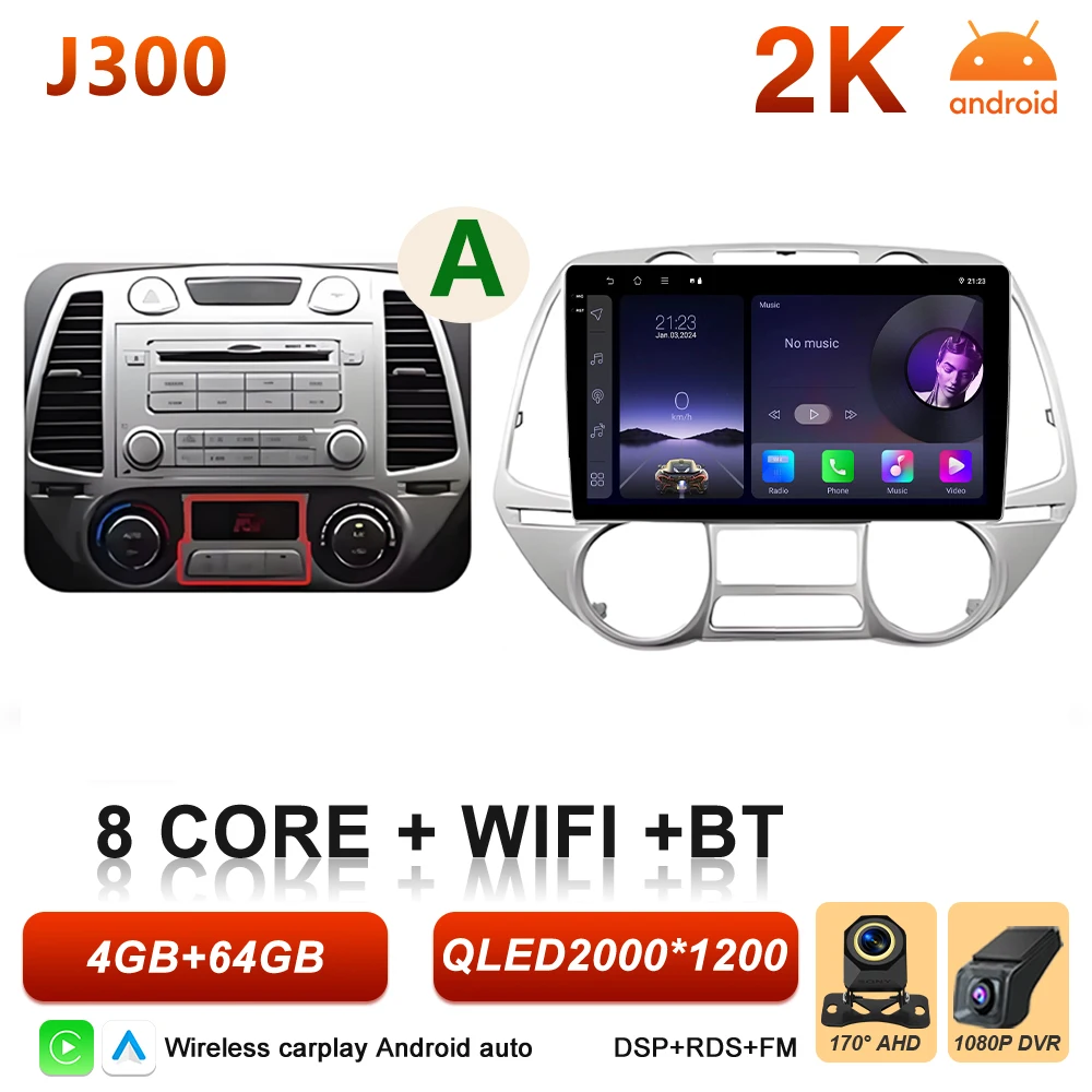 Android 16 autoradio multimediasysteem voor Hyundai i20 2008 2009 2010 2011 2012 Carplay Auto Player GPS Navigatie DSP BT Touchscreen - afbeelding 1