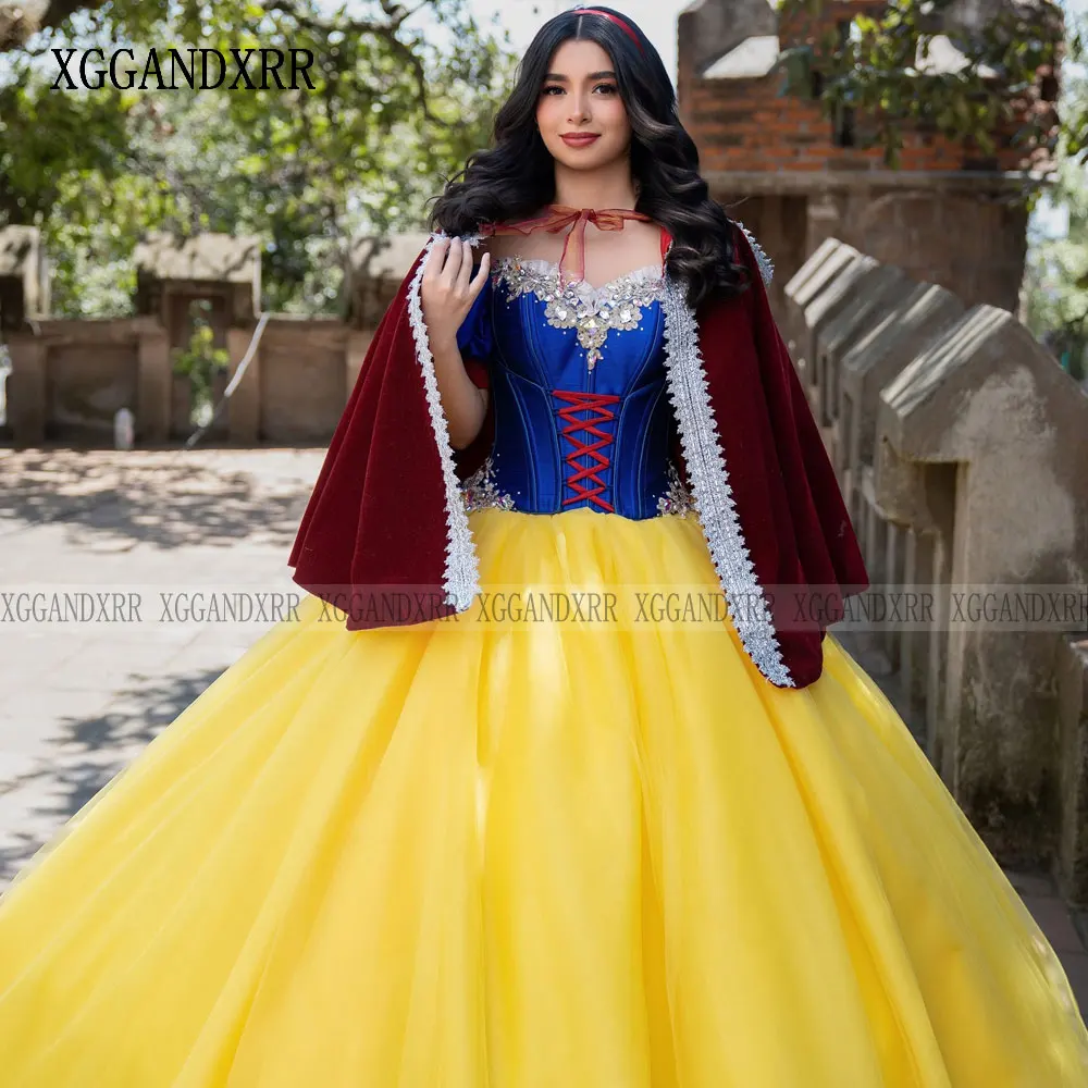 Желтые платья принцессы Quinceanera по индивидуальному заказу 2026 Милое бальное платье с бисером Sweet 16, платье Vestidos De 15 Anos Белоснежка