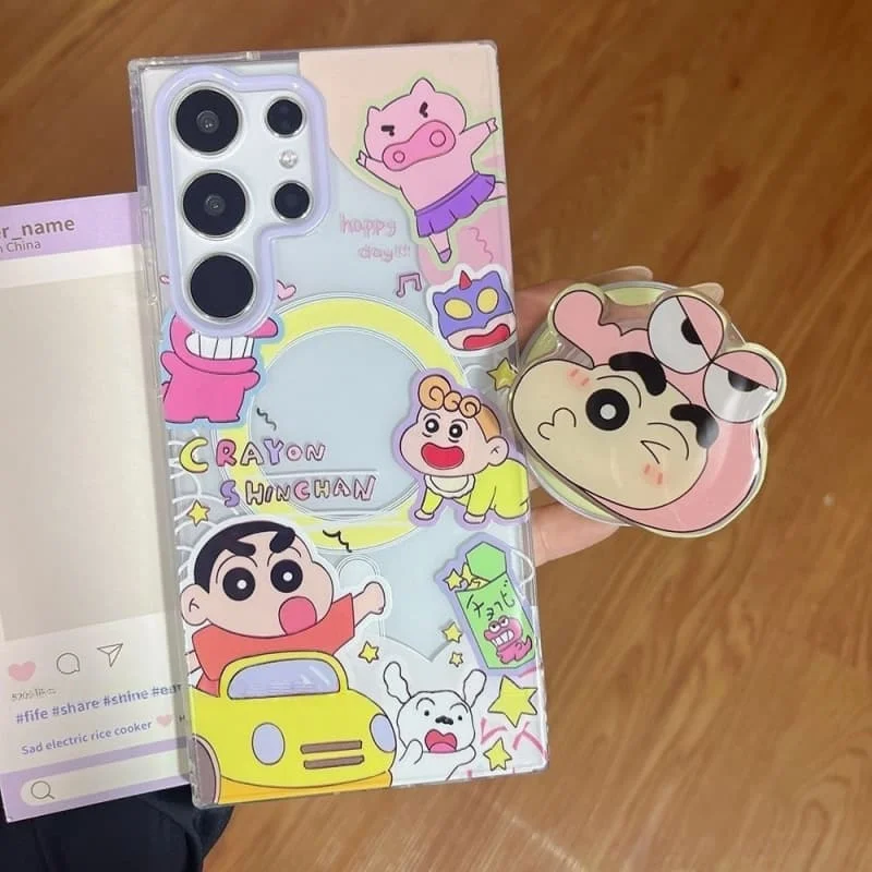 

Cute Crayon Shin-chan Buriburizaemon Magsafe Wireless Charge For Samsung S21 S22 S23 S24 S25 Ultra Plus cartoon Magnetic Stand