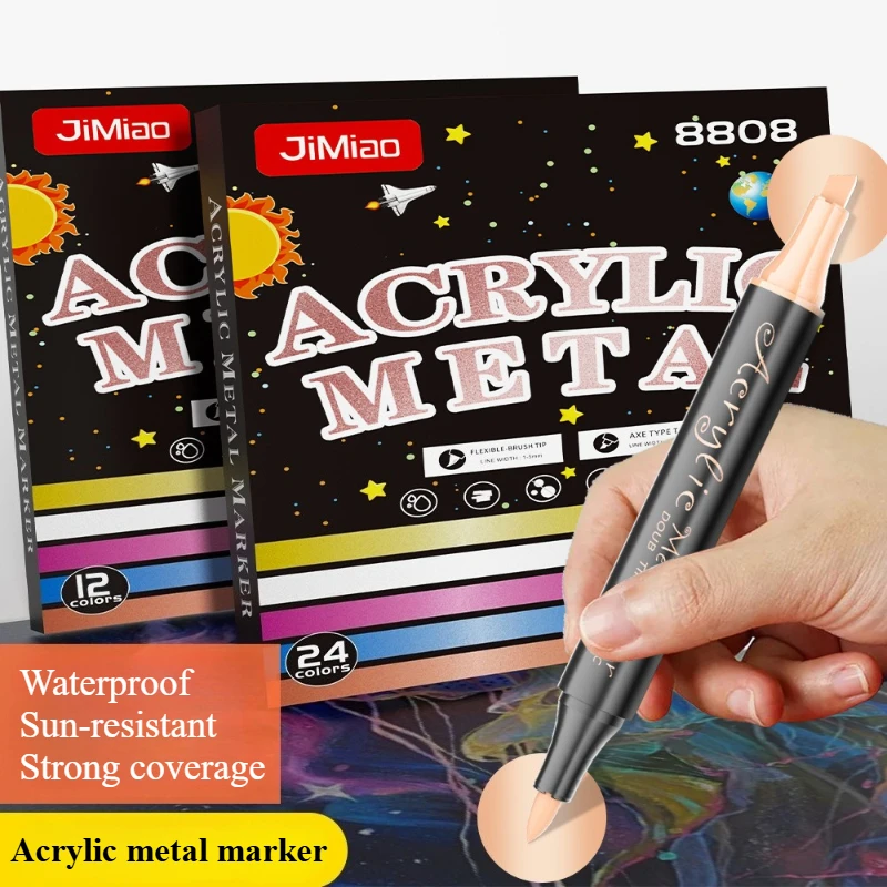 12/24 Color Metallic Acrylic Marker Set Double-head Design Stackable Colors for Painting Graffiti Illustration Poster Design