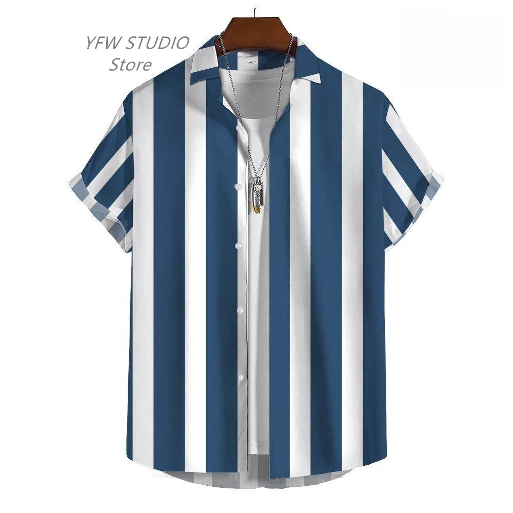

Men's Casual Short Sleeve Shirt Striped Print Men's Daily Summer Fashion Business Casualcommuting Wear Oversized Top Size S-5xl