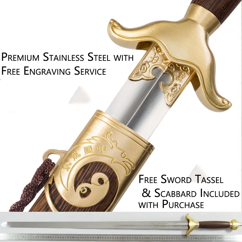 

Stainless Steel Tai Chi Sword - Semi-Flex Martial Arts Training Blade (Unsharpened) for W/M Morning Practice/Kung Fu