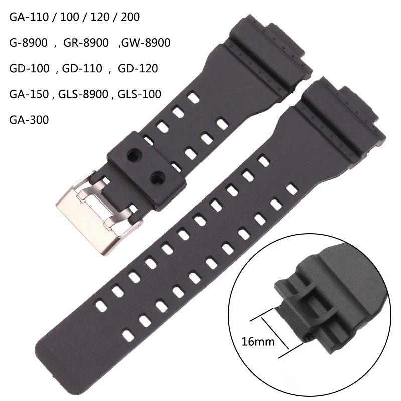 16mm Rubber Black Watchband Men Sport Diving Silicone Watch Band Strap