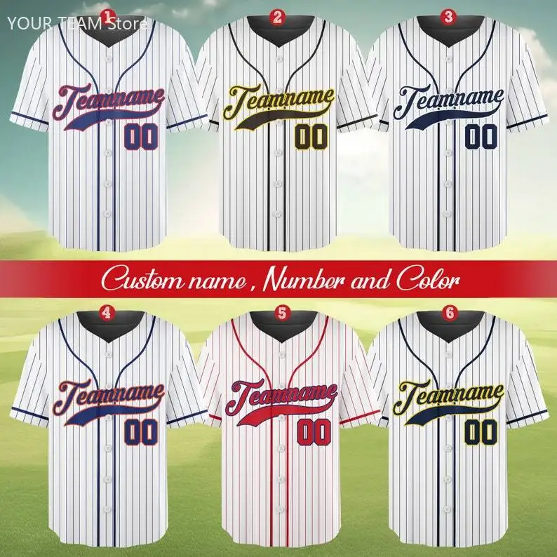 

Personalized Team Name Number Pinstripe Baseball Jersey Custom Stripe Line Color Baseball Jersey Uniform Baseball Fans