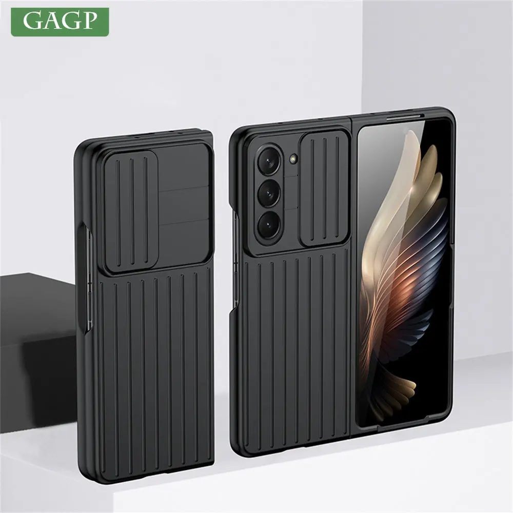 Luxury Slide Camera Protection Case for Samsung Galaxy Z Fold 5 3 4 Zfold 3 4 Z Fold5 5G Slim Matte PC Shockproof Hard Fundas