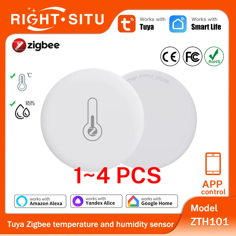 1~4pcs Tuya Zigbee 3.0 Temperature Humidity Sensor for Smart Home via SmartLife APP Remote Control Works with Yandex Alexa