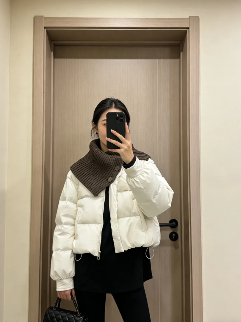 

Winter Knitted Collar Patchwork Loose ort Cotton Jaet Women's Design Bread Sle Coat Korean Version Comfortable Fit Zipp...