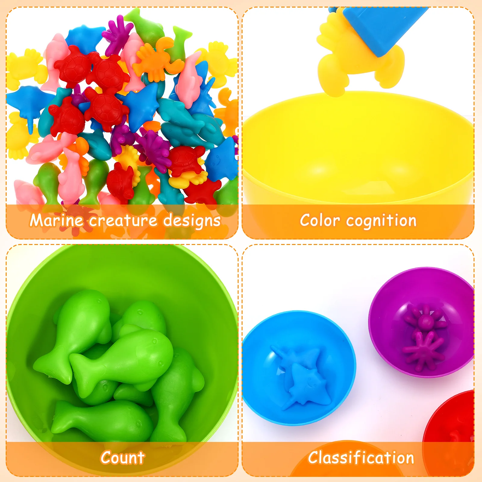 Montessori Lehrmittel Set Kleinkind Spielzeug Tier Zählen Farbe Sortierung Sensorische Schalen Für Kleinkinder Marine Kognitive Mini Spiele