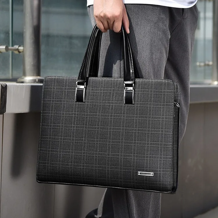 

Износостойкий водонепроницаемый мужской портфель с клетчатым узором, большой вместимости, для ноутбука 14 дюймов, на плечо