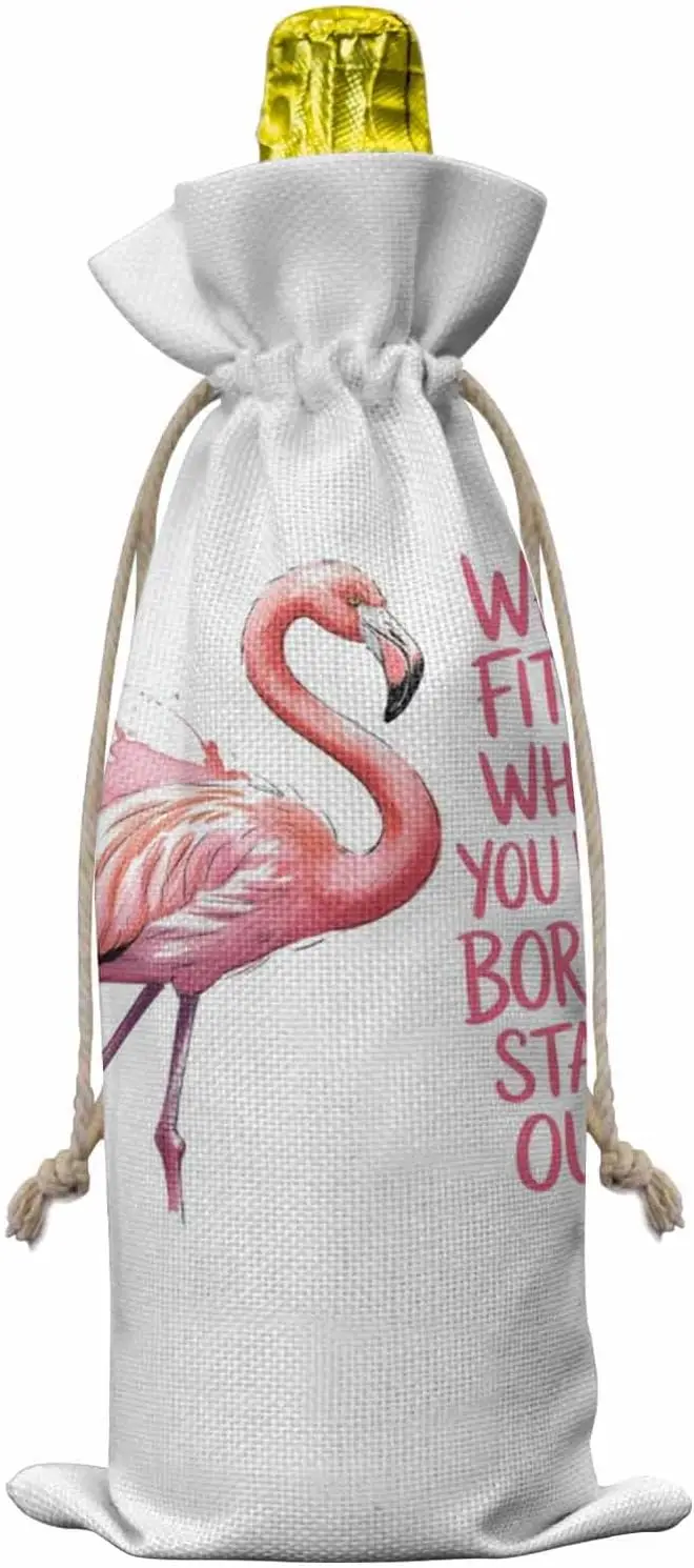 

Flamingo Wine Bottle Bags Wine Bottle Cover with Drawstring, Pink Saint Valentine's Day Watercolor Gift Bag for Champagne, Weddi