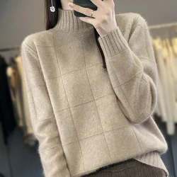 RONGYI 100% Mink Cashmere Knitted Sweater 2023 Autumn Winter New Woman Clothing Half High Collar Thickened Pullover Solid Color