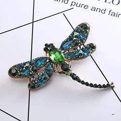 Crystal Vintage Dragonfly Brooches for Women Large Insect Animal Brooch Pin Fashion Dress Coat Accessories Cute Jewelry