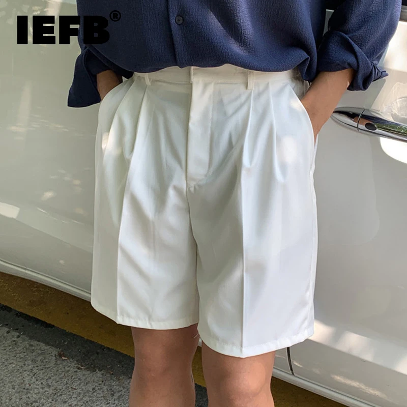 IEFB Korean design Summer Men\'s Shorts Casual Straight Wde Leg Male simple Loose Trousers Solid Color New Stylish 2024 9C6348