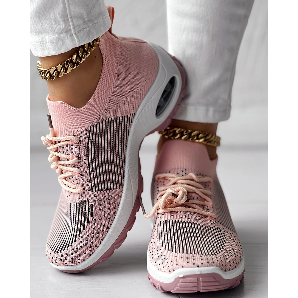 

Women Fashion Hollow Out Breathable Knitted Mesh Sneakers Espadrille Femme Casual Round Toe Sports Shoes for Women Pink Shoes