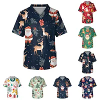 Uniforme de enfermera médica Unisex, Tops con estampado navideño, camiseta de Papá Noel para hombres y mujeres, blusa de Spa para clínica de Spa y Hospital