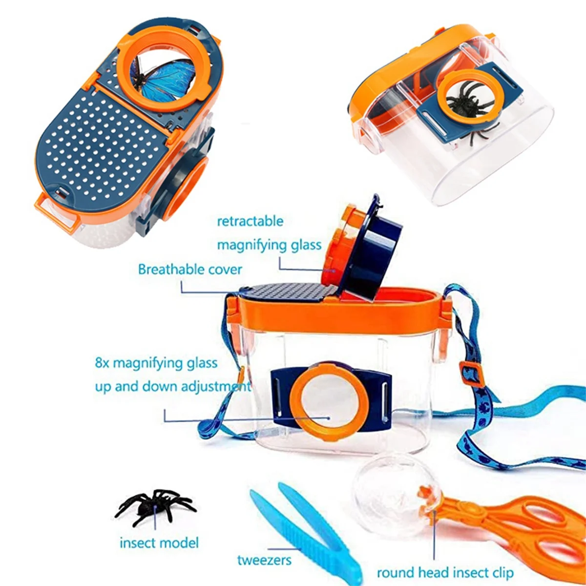 Caja de insectos al aire libre para niños, Kit de observación de lupa, jaula atrapamoscas, herramientas de exploración de la naturaleza y Ciencia