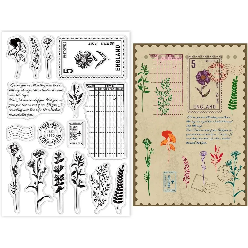 1 Stück Pflanzen-Stempel, transparente Silikon-Stempel, Kunstwörter, Stempel für Sammelalbum, Tagebuch, Kartenherstellung