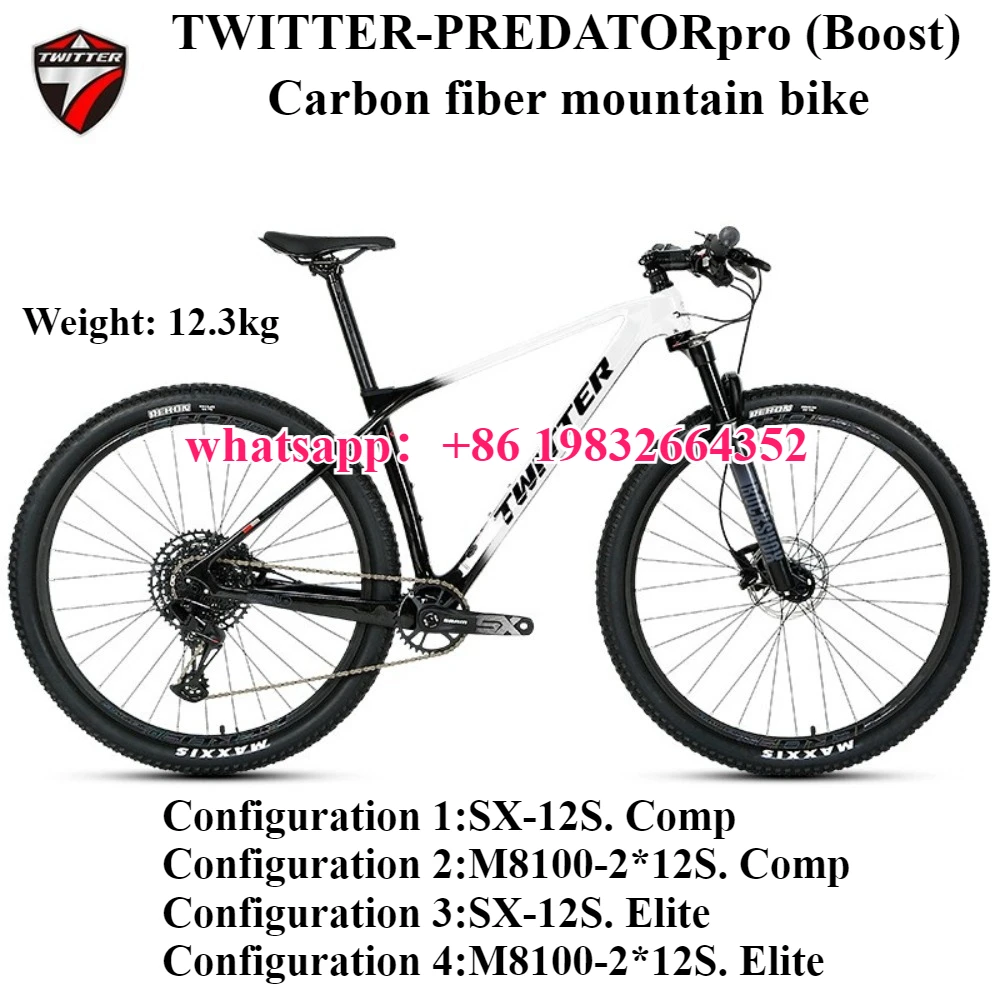 TWITTER new PREDATORpro carbon fiber off-road mountain bike 27.5/29X15/17/19/21 bucket axle 12*148mm street mountain bike