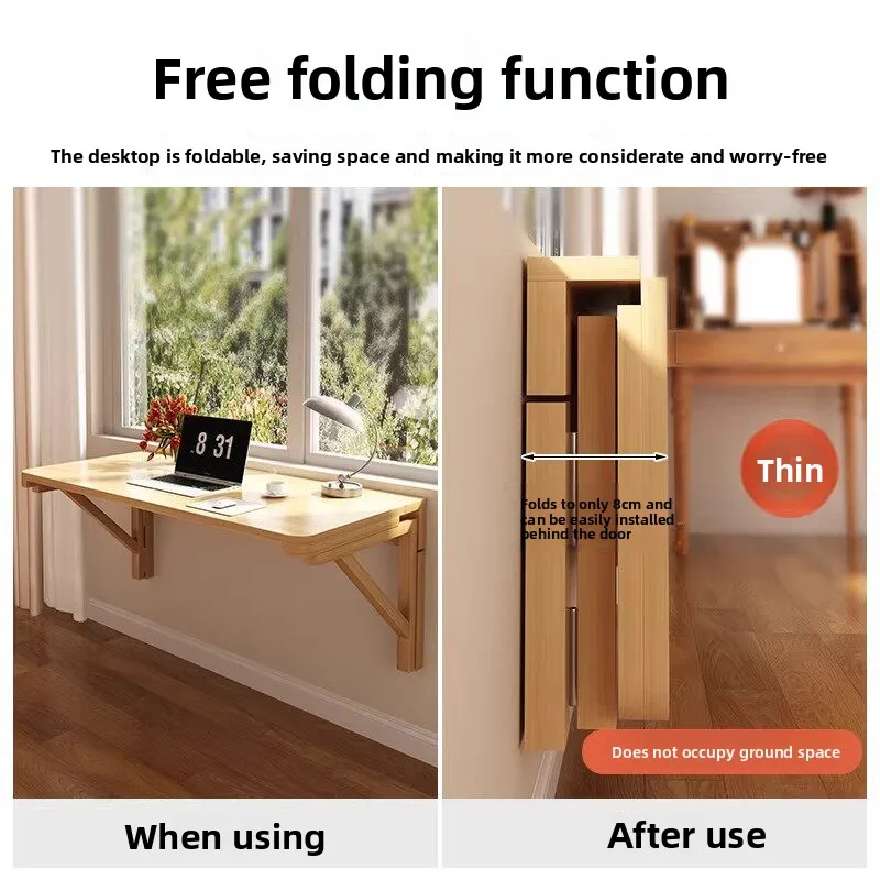 Solid Wood Folding Wall Shelf Desk No Drill Wall Mounted ComputerTable,Space Saving Foldable Desk for Home Office Apartment Dorm