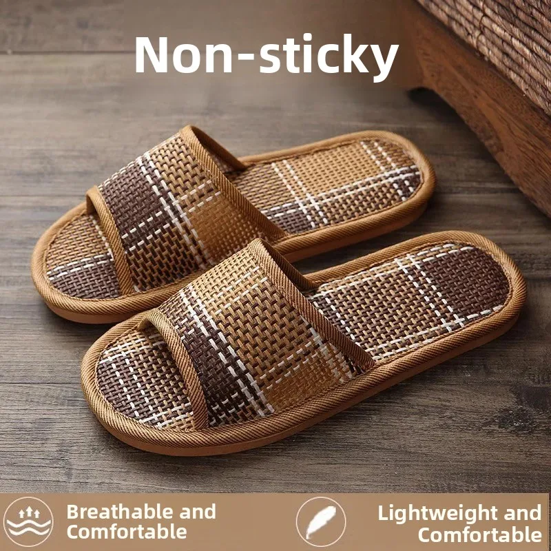 Home Use Bamboo Rattan Slippers Wooden Floor Indoor Grass Mat Cool Slippers Men Women Linen Slippers Summer Hotel  Si...