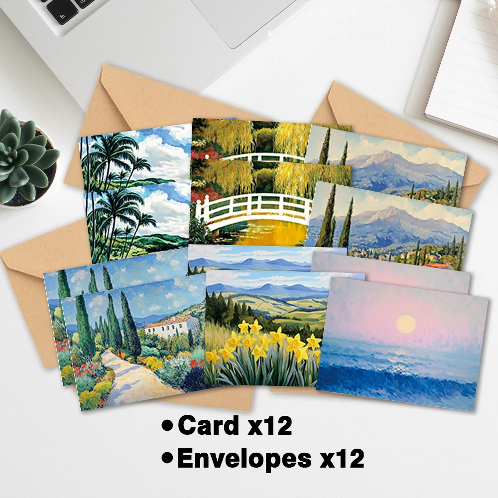 24-teiliges Grußkarten-Set mit Landschaftsillustrationen und Umschlägen, DIY-Einladungskarten, multifunktionaler Spaß, Express Love