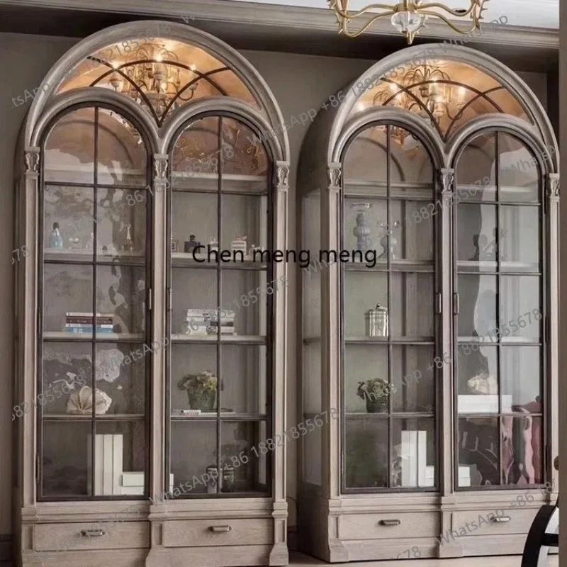 

Solid wood, display, locker, multi-layer arched glass door, bookcase, home living room against the wall