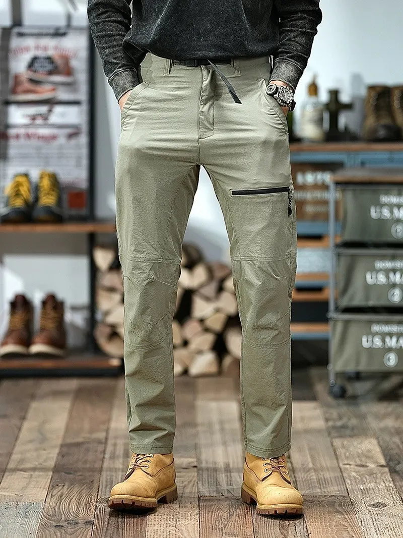 536# Summer New American Retro Thin Quick-drying Stretch Cargo Pants Men's Simple 90% Nylon Casual Straight Outdoor Trousers