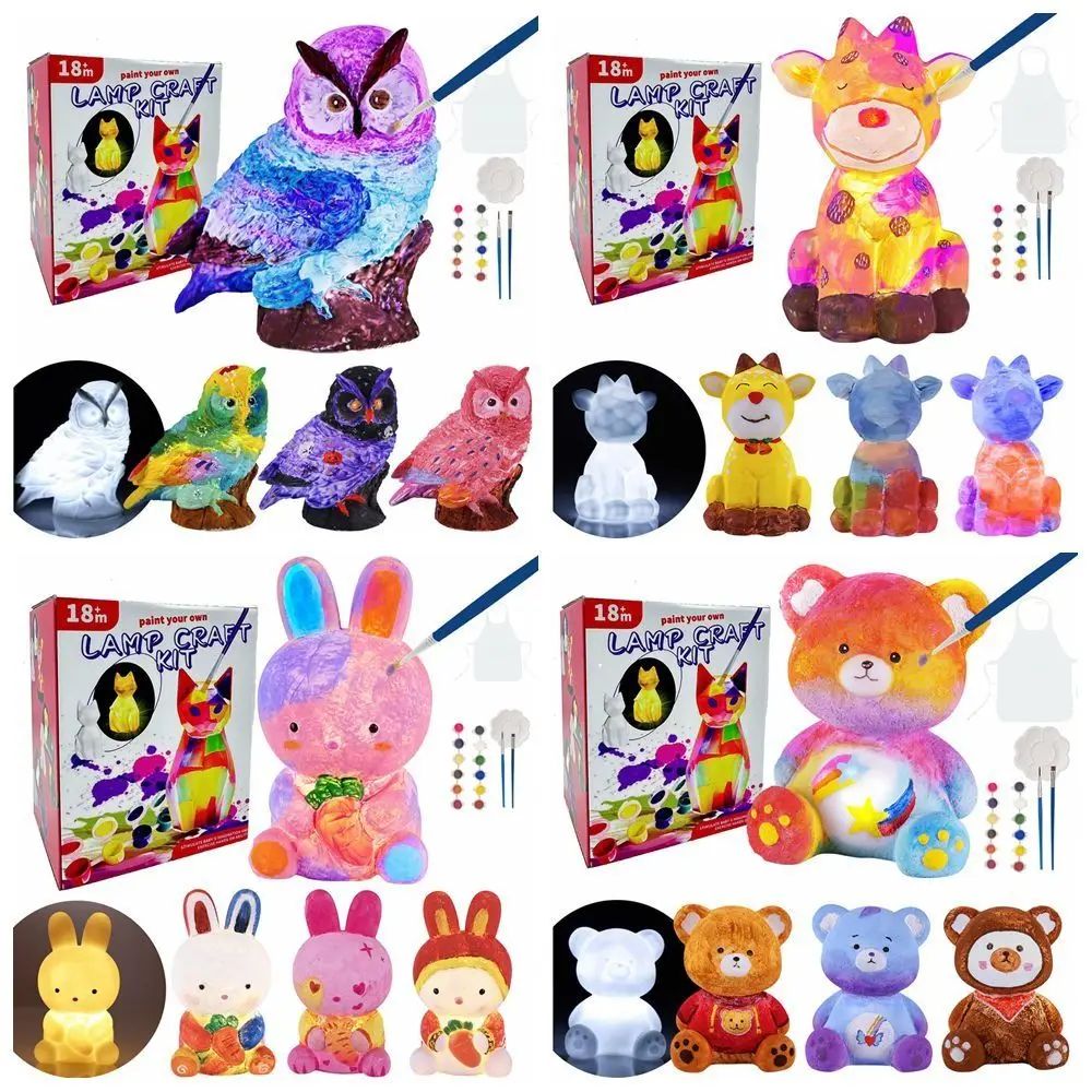 

Vinyl Painting Lamp Kit Animal Pattern DIY Material Night Light Crafts with Brushes Rabbit Lights Painting Art Supplies